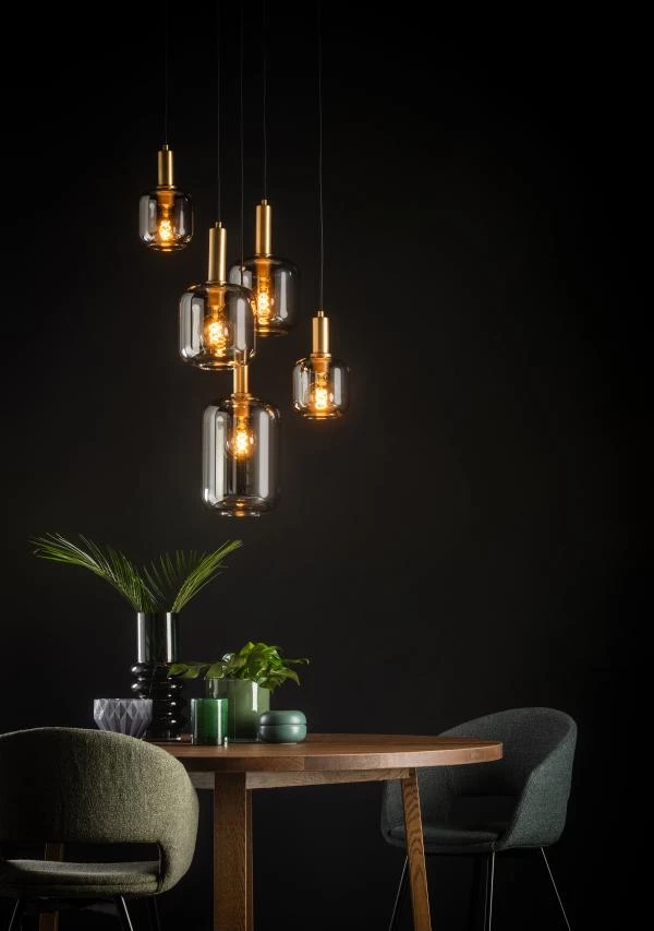 Lucide JOANET - Pendant light - Ø 66 cm - 5xE27 - Smoke Grey - atmosphere 1